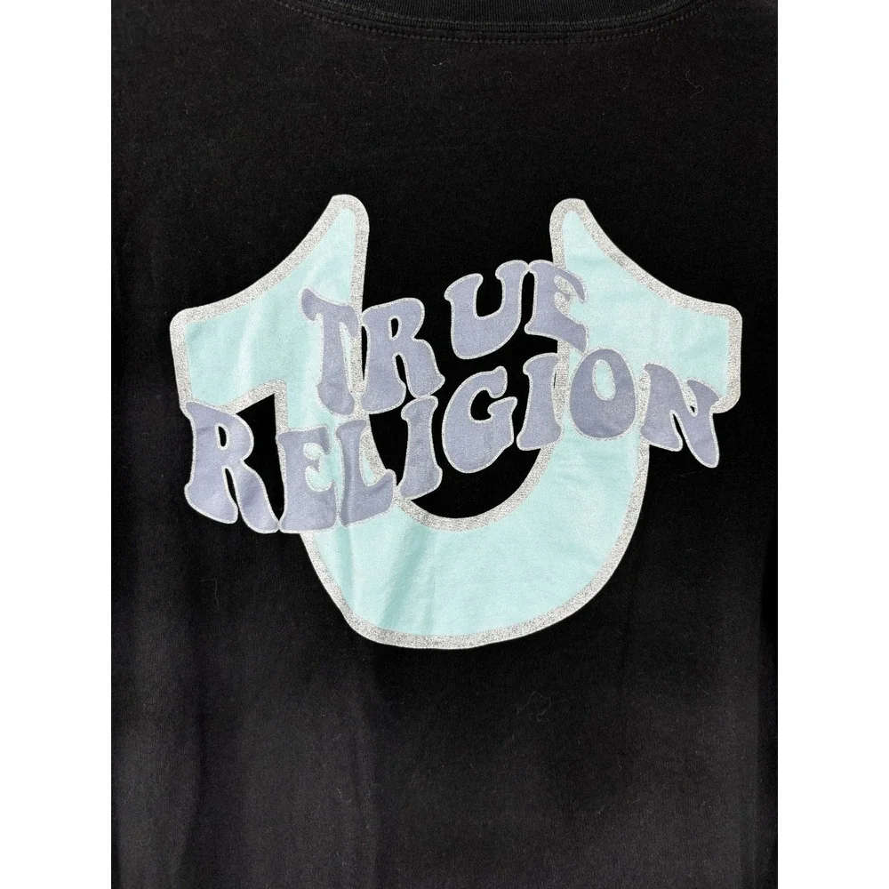 True Religion Long Sleeve Tee Mens XL Black Back Logo Graphic Y2K‎ Streetwear